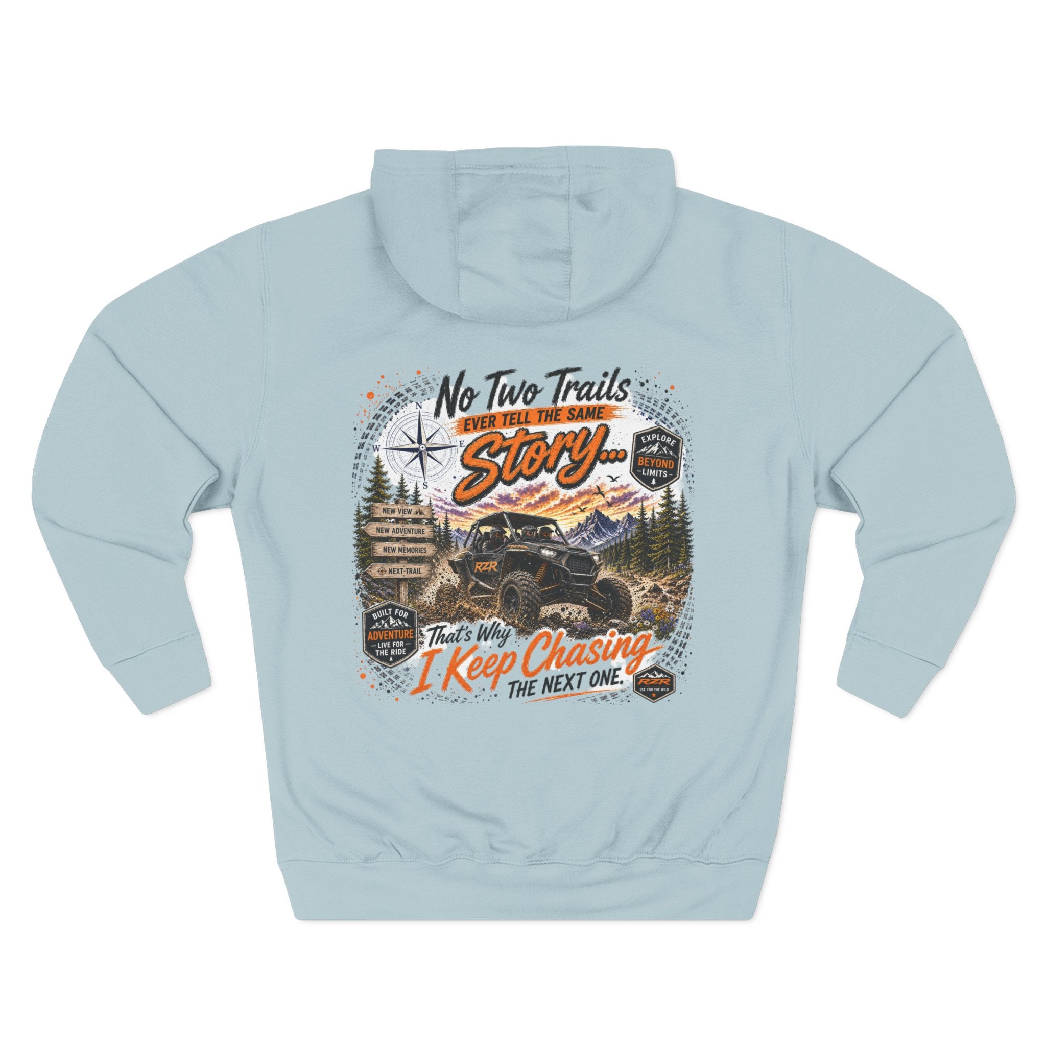 Adventure Hoodie – “No Two Trails Are The Same” Off-Road Camping Graphic