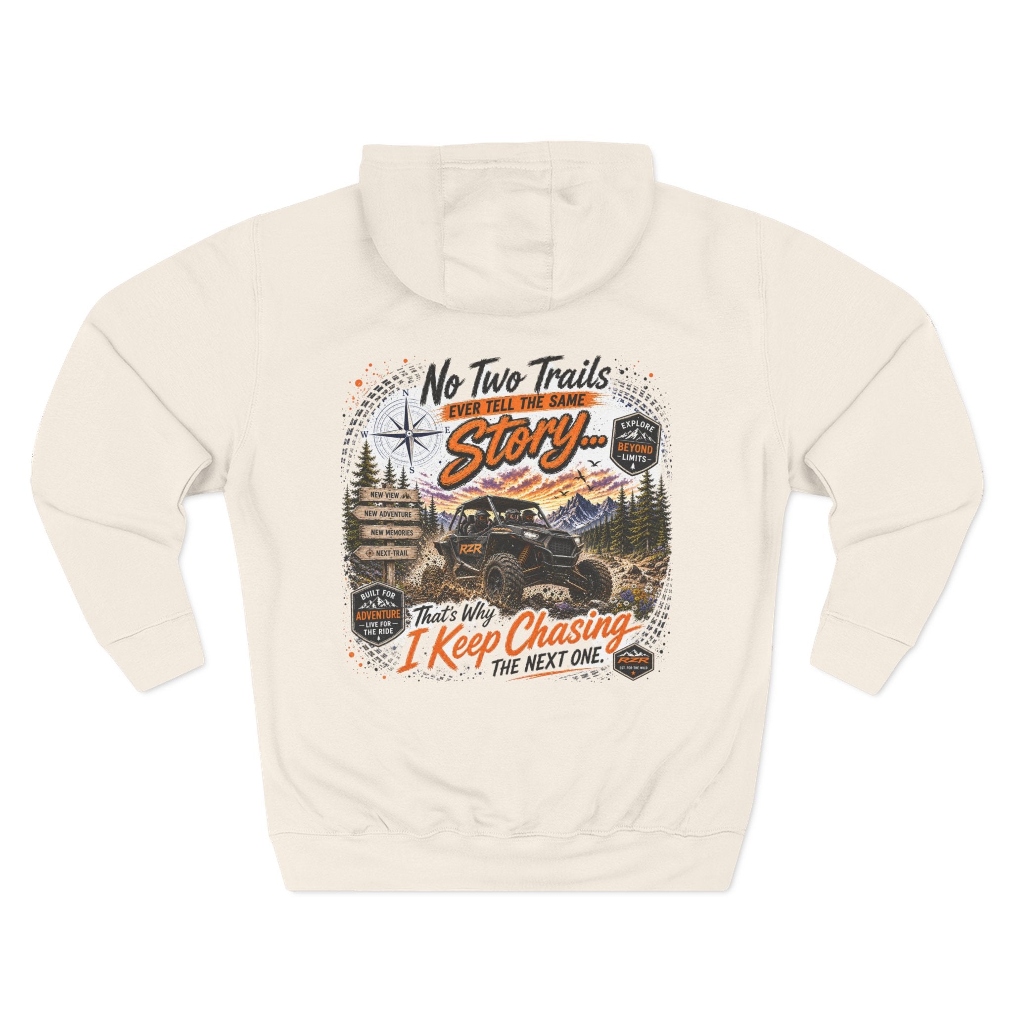 Adventure Hoodie – “No Two Trails Are The Same” Off-Road Camping Graphic