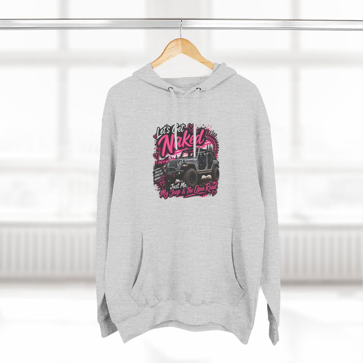 Jeep 'Let's Get Naked' Graphic Hoodie — (Pink) Off-Road Adventure Pullover