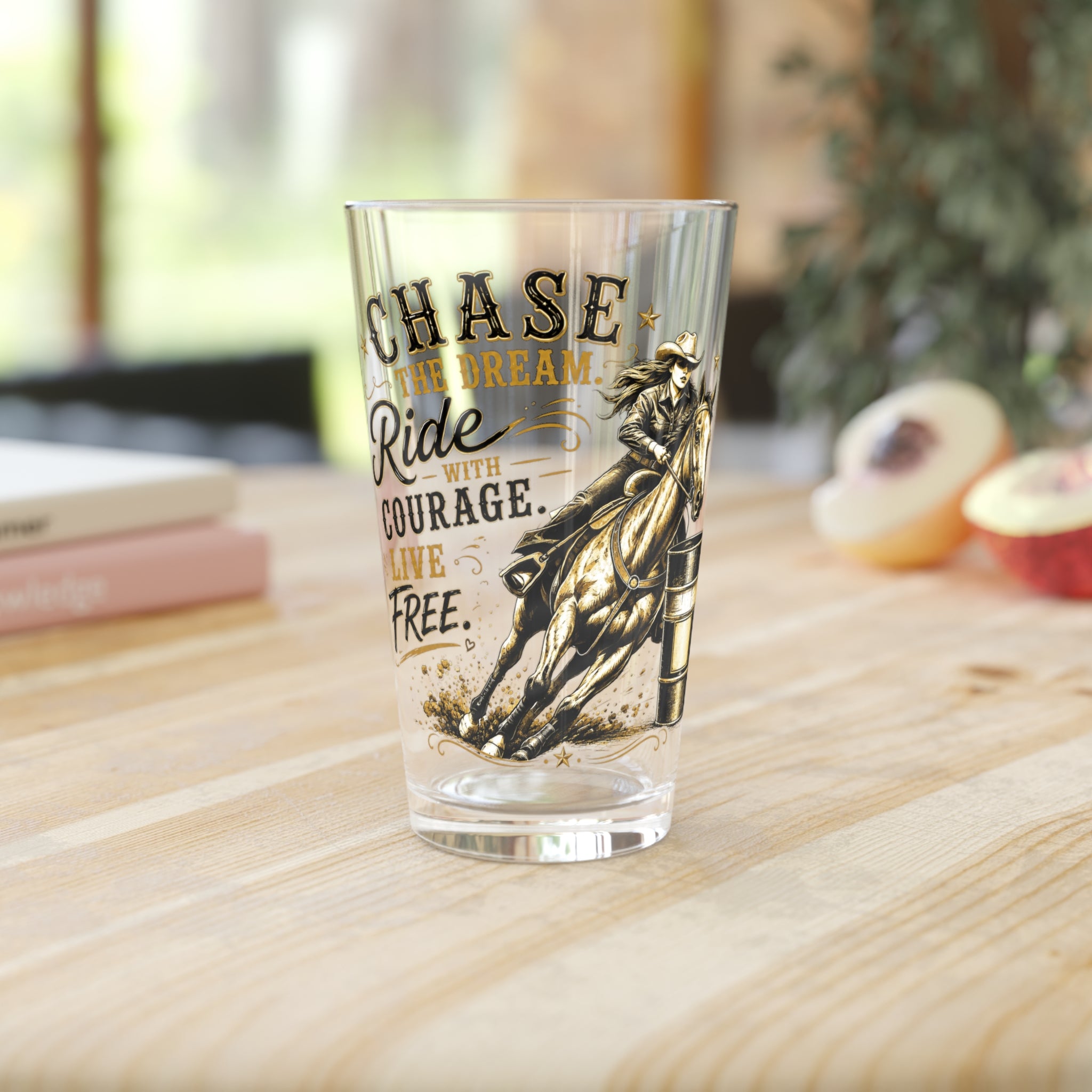 Chase the Dream Horse Gold Pint Glass, 16oz