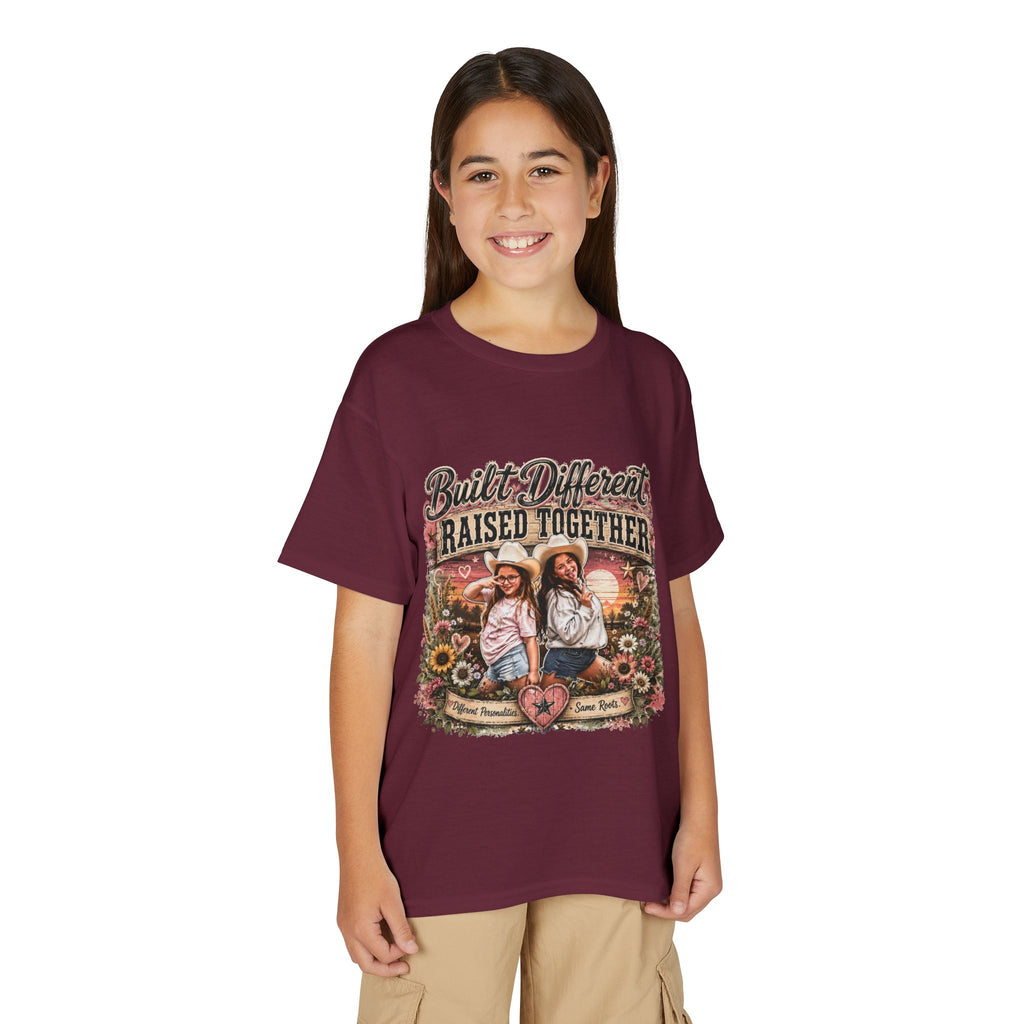 "Built Different, Raised Together" Siblings Vintage Floral Tee — Youth T-Shirt