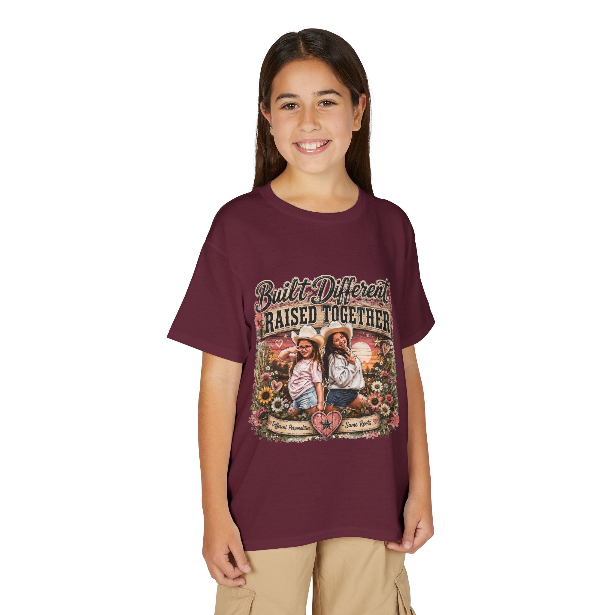 "Built Different, Raised Together" Siblings Vintage Floral Tee — Youth T-Shirt