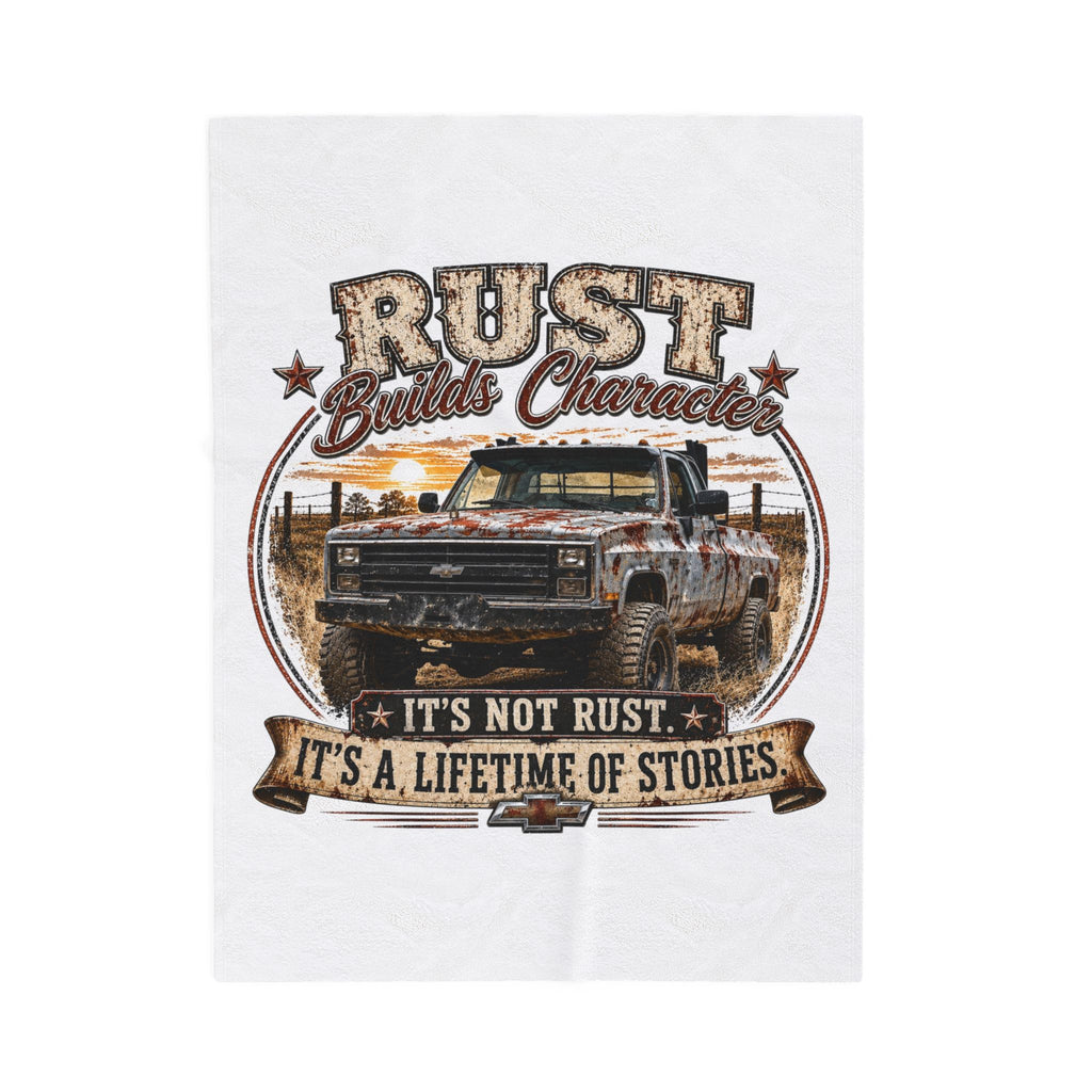 “Rust Builds Character: It’s Not Rust, It’s A Lifetime Of Stories” Vintage Truck Throw — Plush Blanket