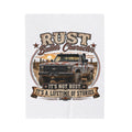 “Rust Builds Character: It’s Not Rust, It’s A Lifetime Of Stories” Vintage Truck Throw — Plush Blanket