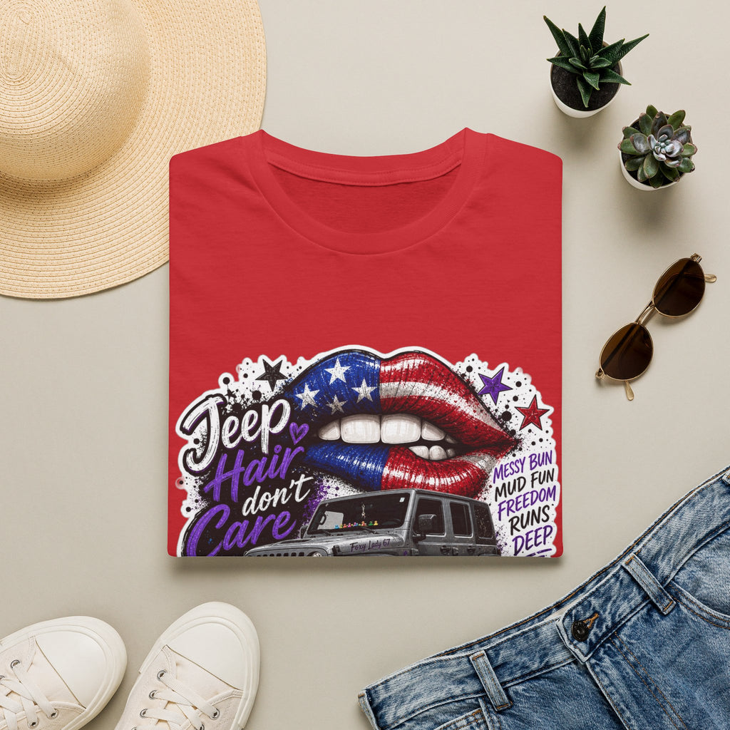 Jeep Hair Don't Care T-Shirt — American Flag Lips Off-Road Truck Tee
