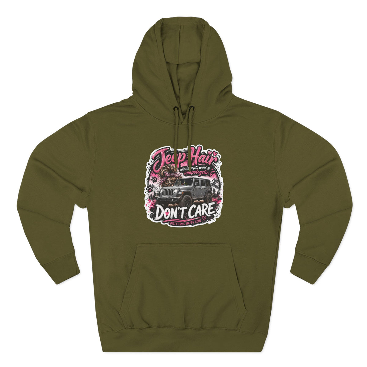 Jeep Hair Don't Care (Pink) Three-Panel Fleece Hoodie