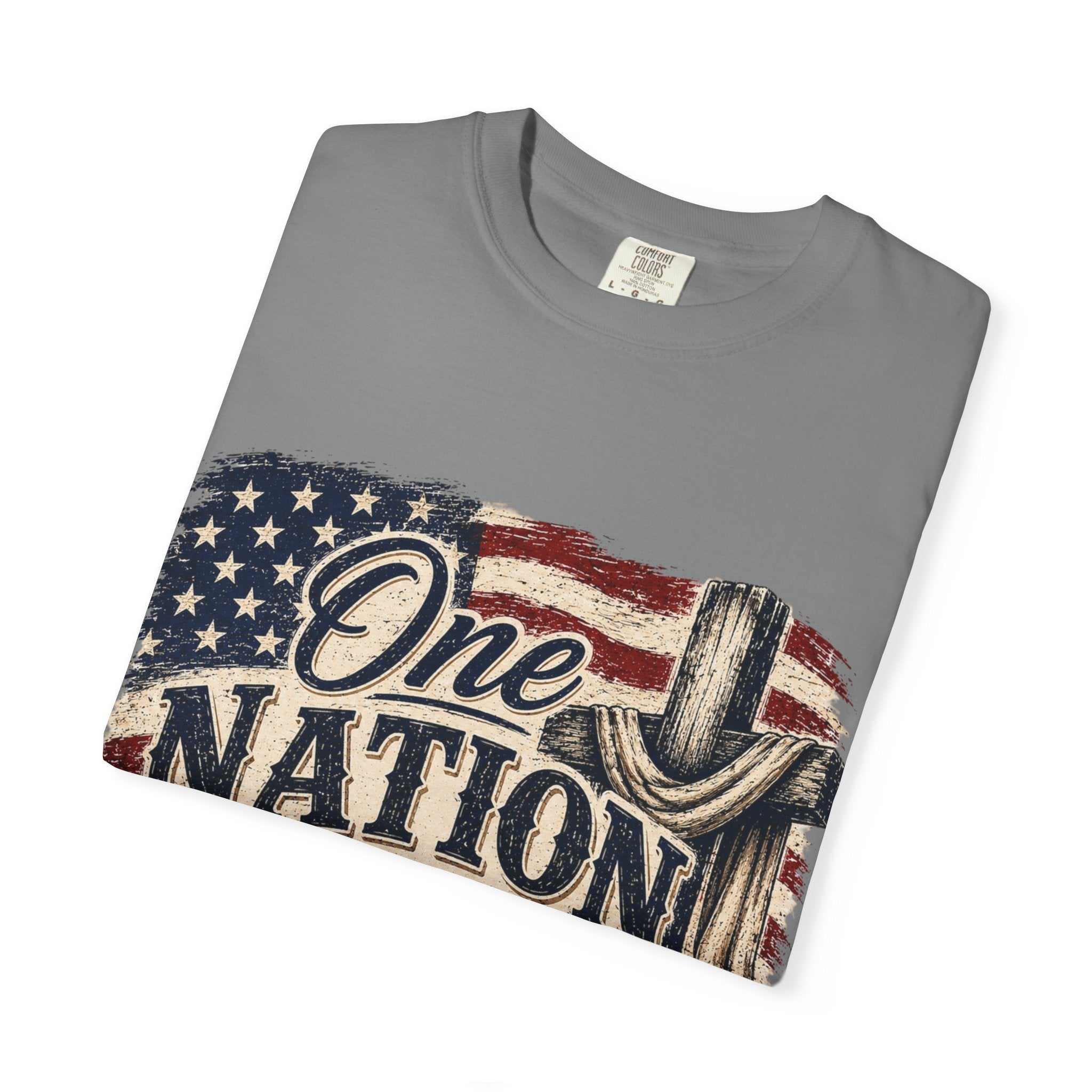 One Nation Under God T-Shirt — Patriotic American Flag & Cross Tee