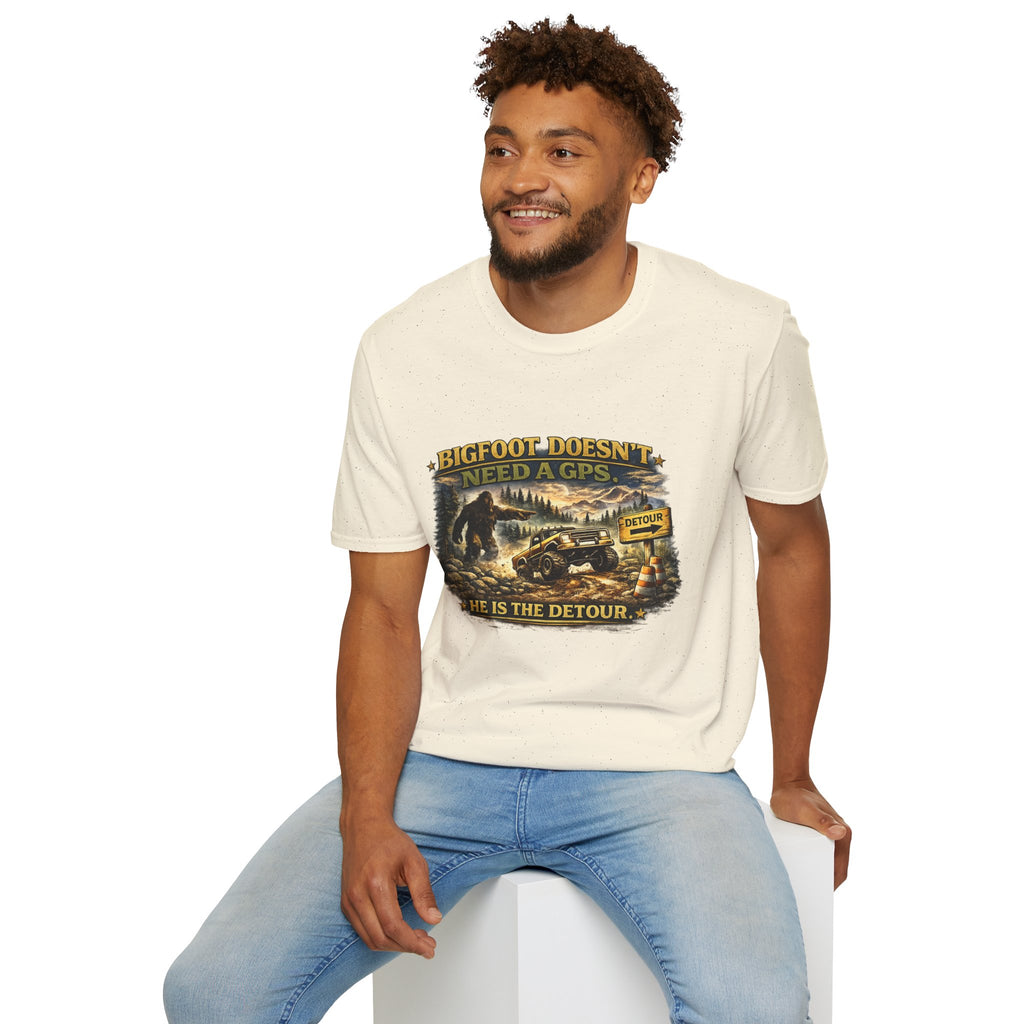 Bigfoot Doesn't Need a GPS T-Shirt — Funny Sasquatch Off-Road Detour Tee