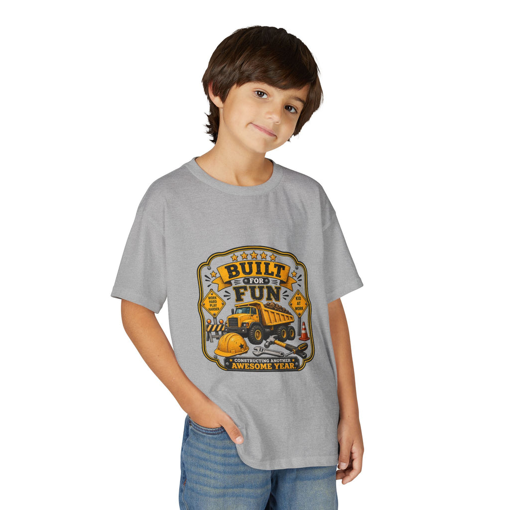 "Built For Fun" Graphic Tee Kids Construction Truck — T-Shirt