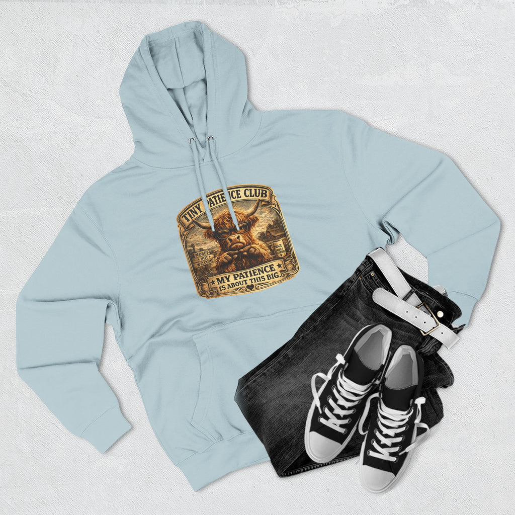 Tiny Patience Club Highland Cow Three-Panel Fleece Hoodie
