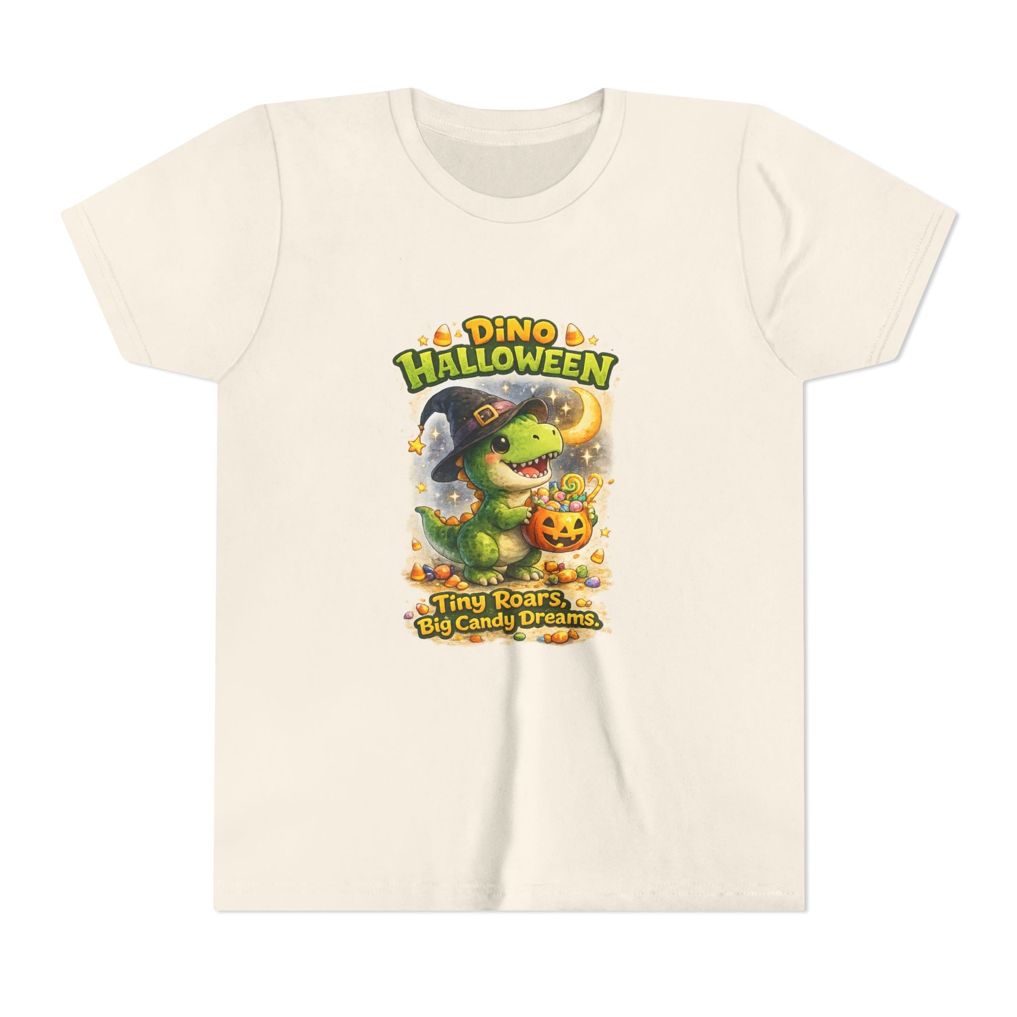 Dino Halloween "Tiny Roars, Big Candy Dreams" Cute Trick-or-Treat T-Shirt - Youth Tee