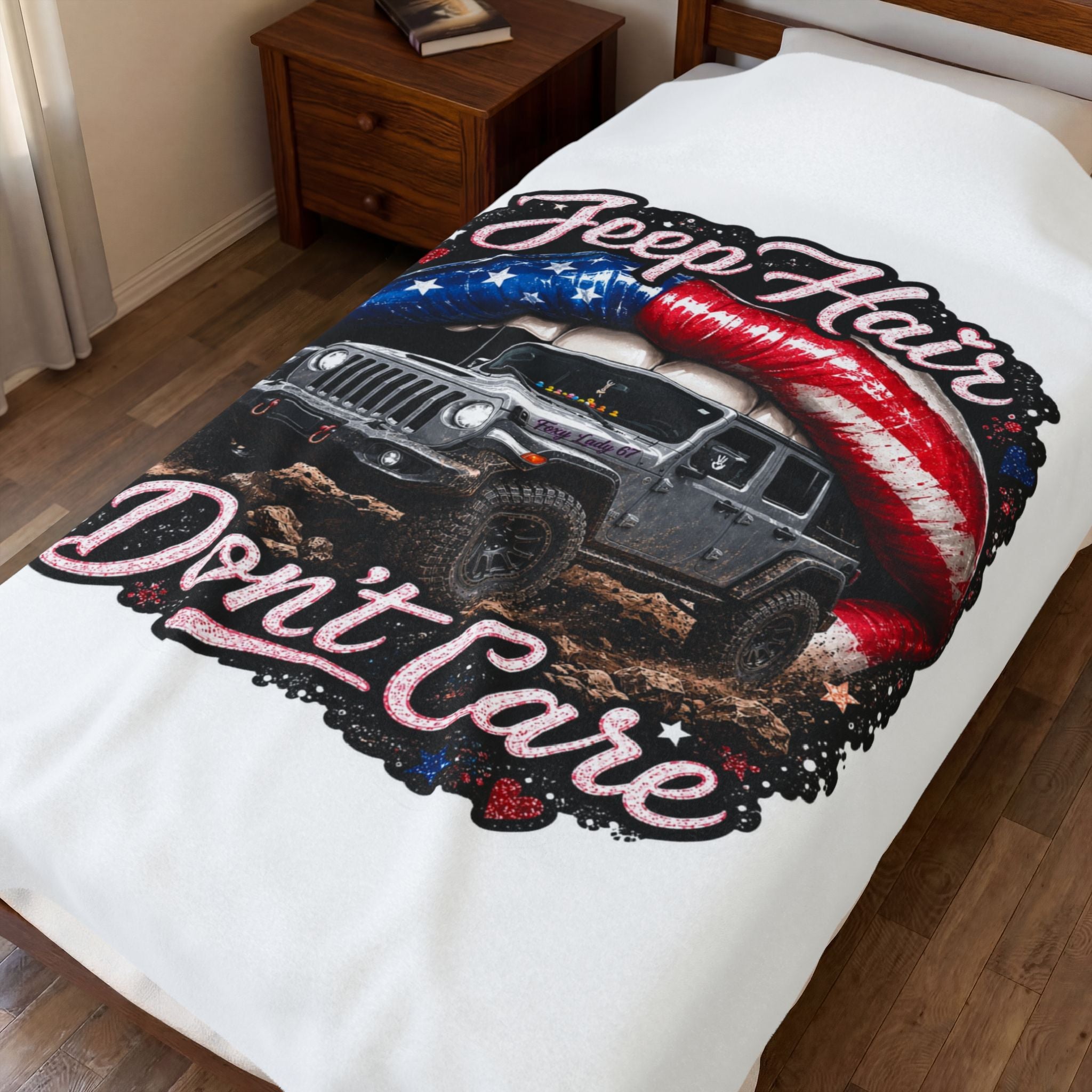 Jeep Hair Don't Care Velveteen Plush Blanket