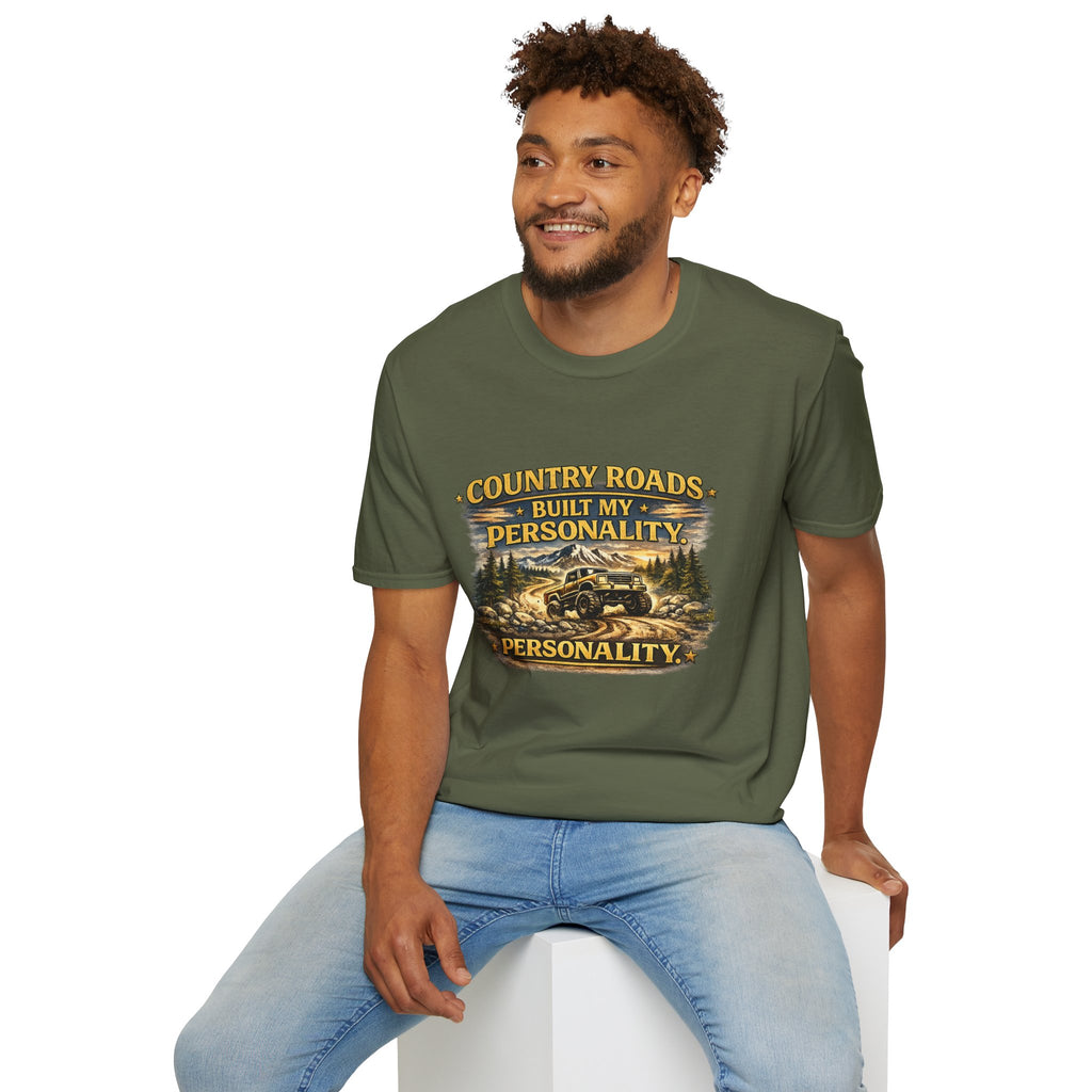 "Country Roads Built My Personality" Vintage Mountain Truck Tee — T-Shirt