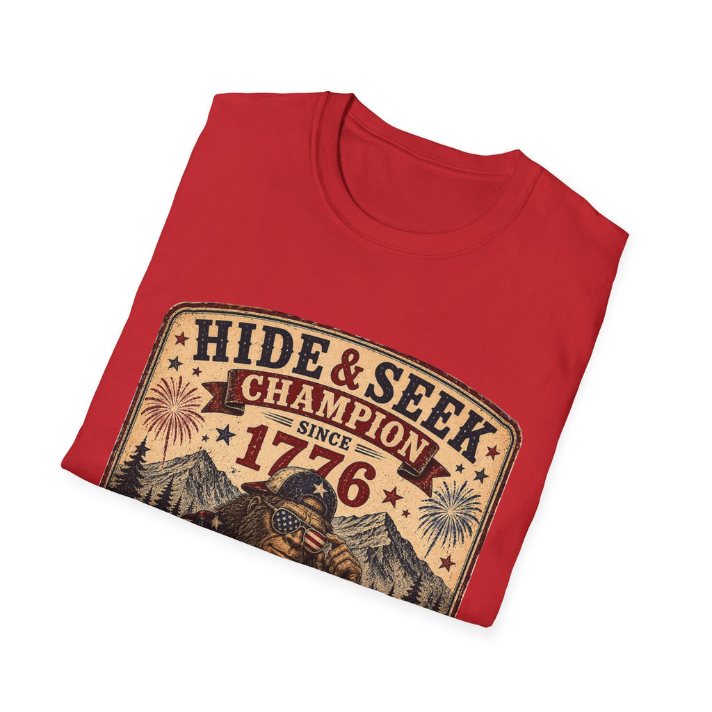 "Hide & Seek Champion Since 1776" Vintage Patriotic Graphic — T-Shirt