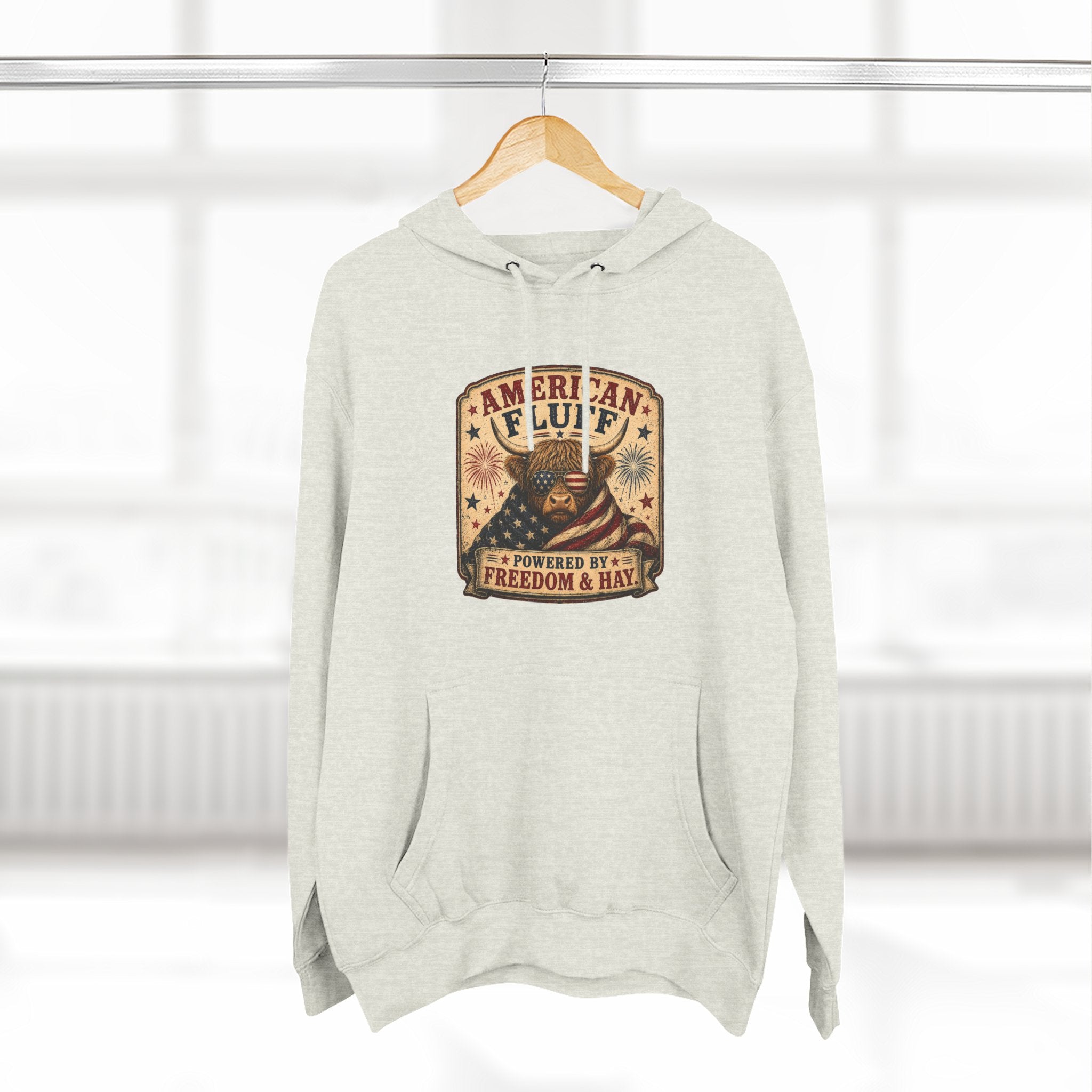 American Fluff Highland Cow Three-Panel Fleece Hoodie