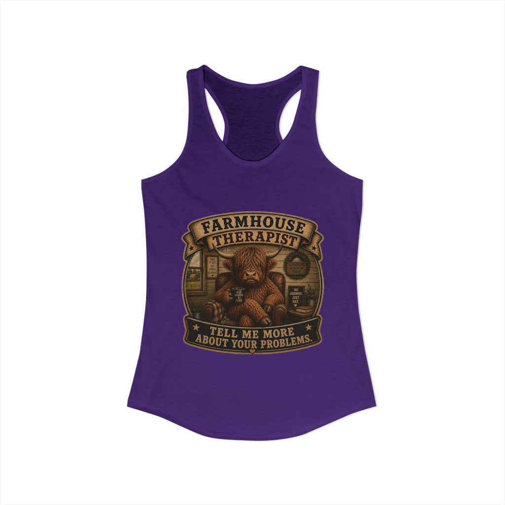 Farmhouse Therapist Highland Cow Women's Ideal Racerback Tank