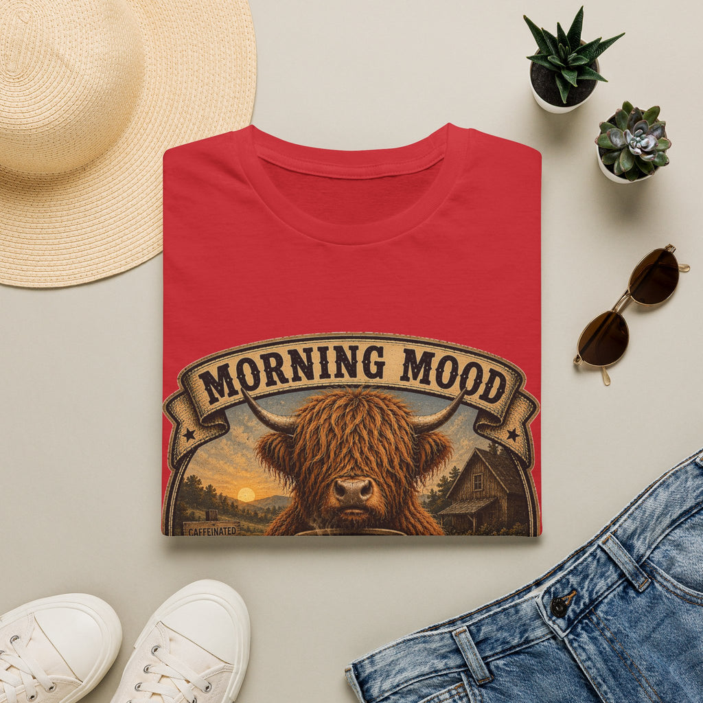 Morning Mood Moo First Questions Later Highland Cow Unisex Softstyle T-Shirt