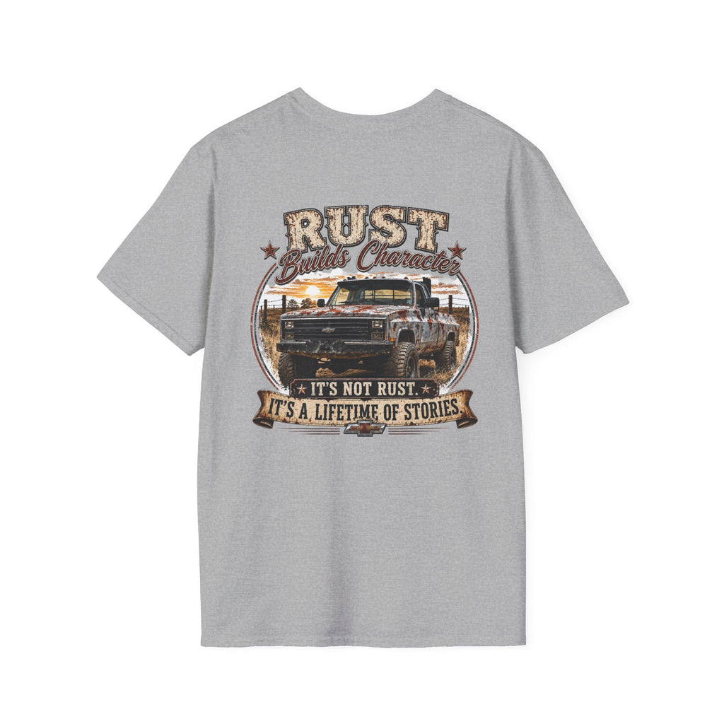Rust Builds Character - Chevrolet K30 Vintage Truck Pocket T‑Shirt