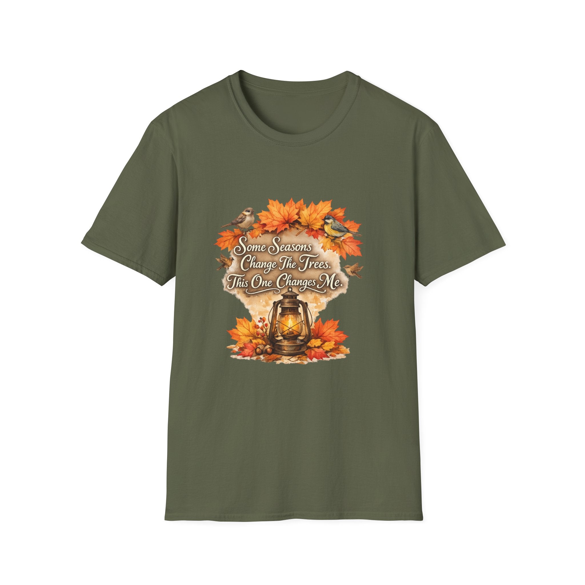 "Some Seasons Change The Trees, This One Changes Me" Autumn Bird Tee — Fall Leaves T-Shirt