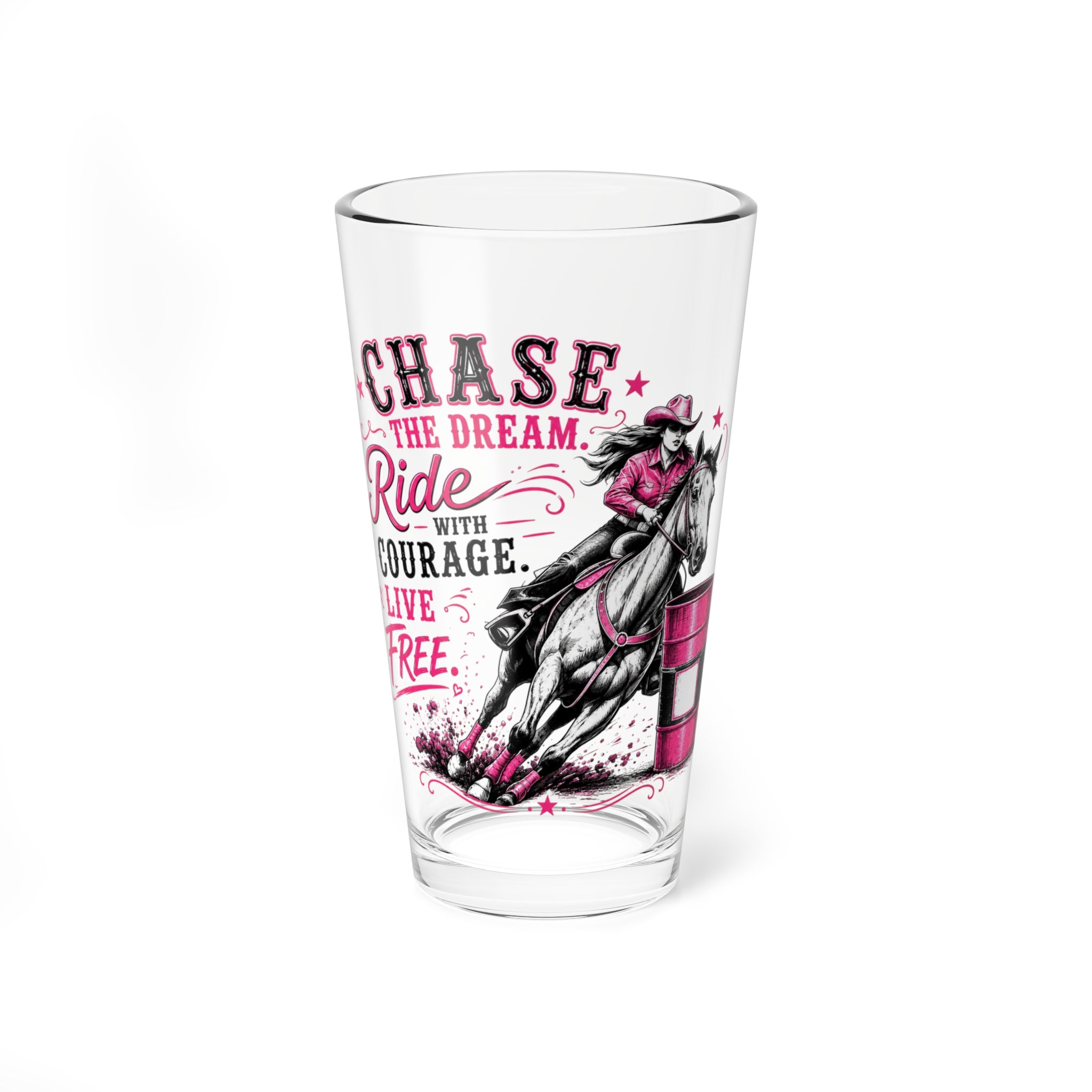 "Chase the Dream, Ride with Courage" 16oz Inspirational Western Glass — Mixing Glass