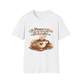 "Peace Usually Smells Like Fresh Coffee" Cozy Graphic Tee — Coffee T-Shirt