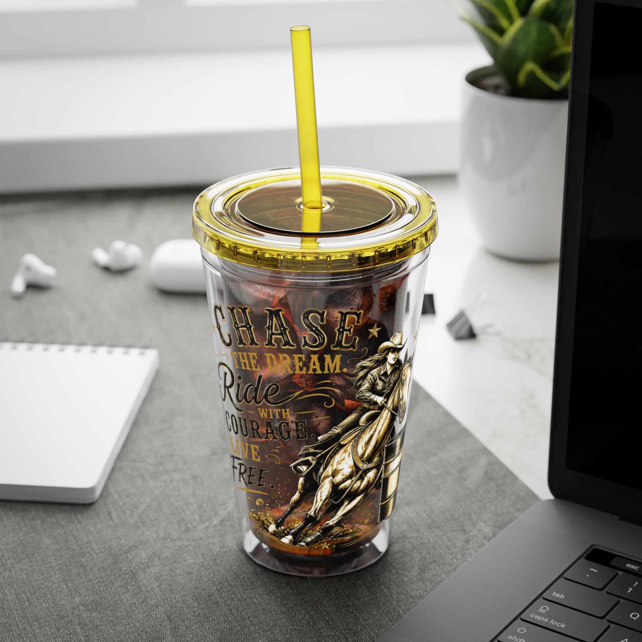 Inspirational Horse Tumbler with Straw — "Chase the Dream, Ride with Courage" 16oz