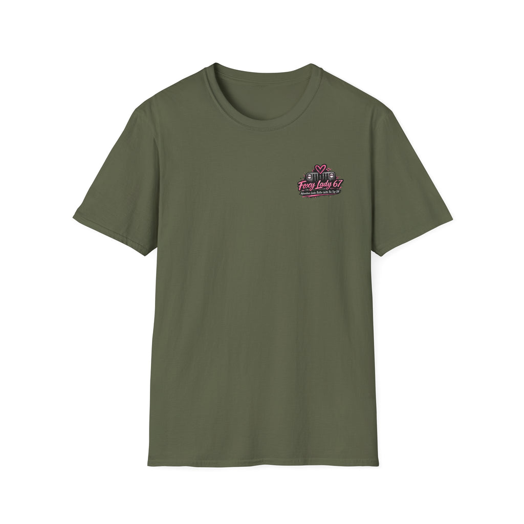 Lets Get Naked Jeep (design on front and back) Softstyle T-Shirt