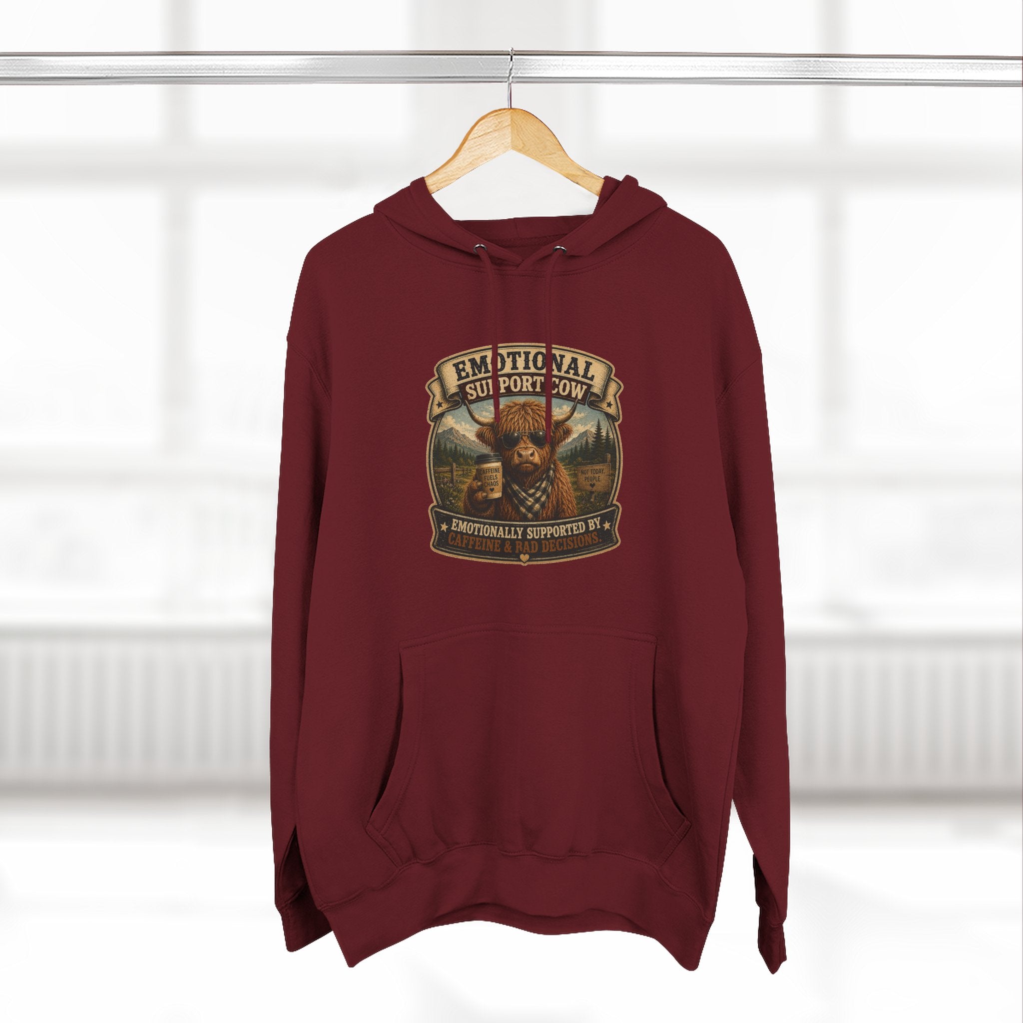 Socially Awkward Highland Cow - Three-Panel Fleece Hoodie