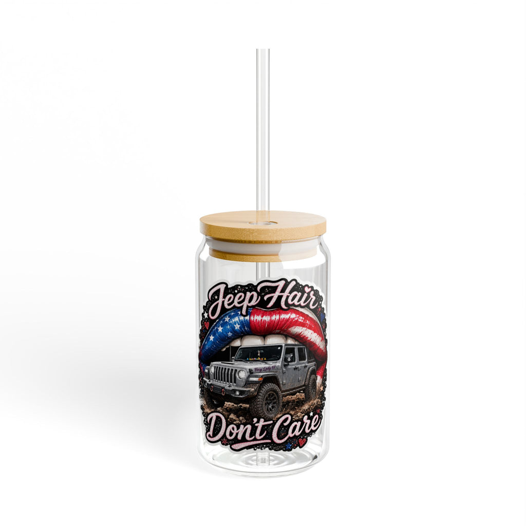 Jeep Hair Don’t Care 16oz Sipper Glass – Patriotic Off-Road Travel Tumbler