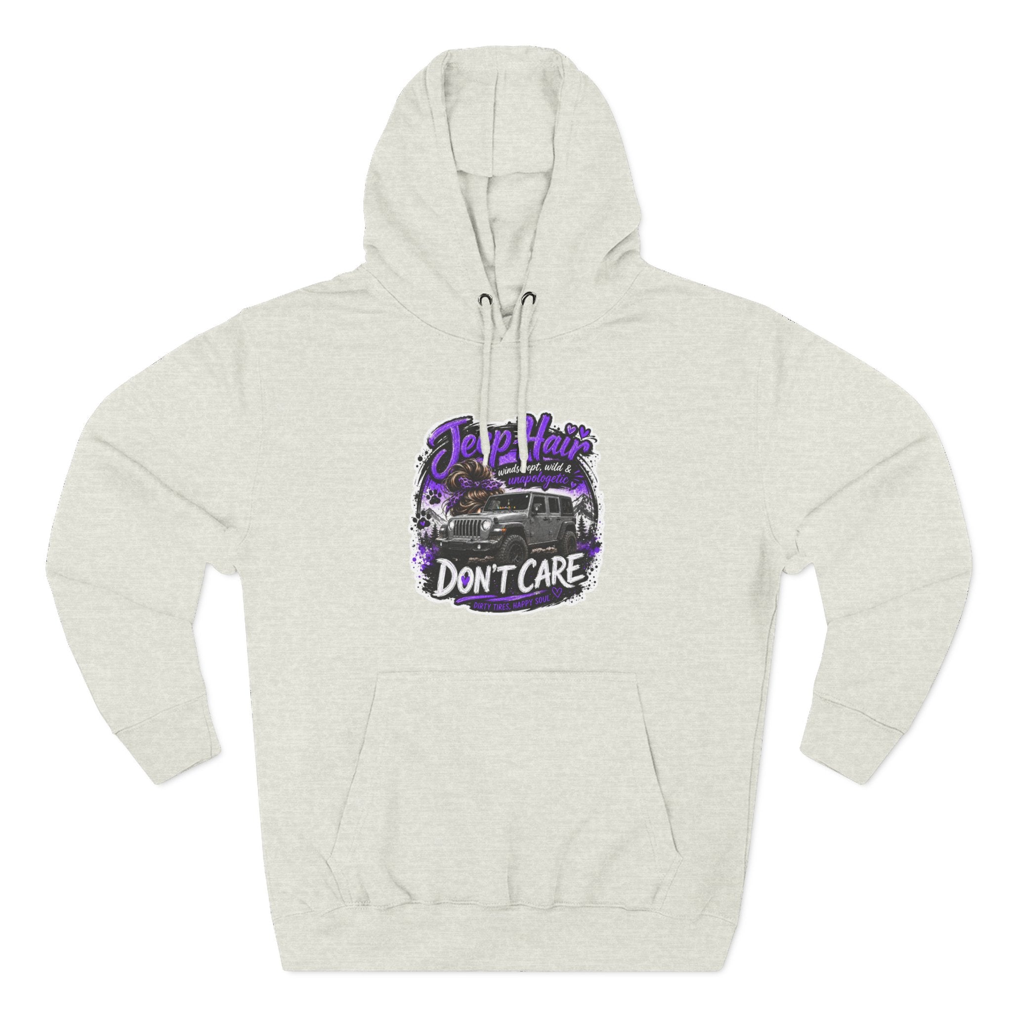 Jeep Hair Don't Care (Purple) Three-Panel Fleece Hoodie