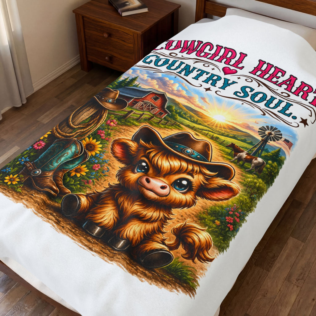 "Cowgirl Heart, Country Soul" Cozy Western Throw — Velveteen Plush Blanket