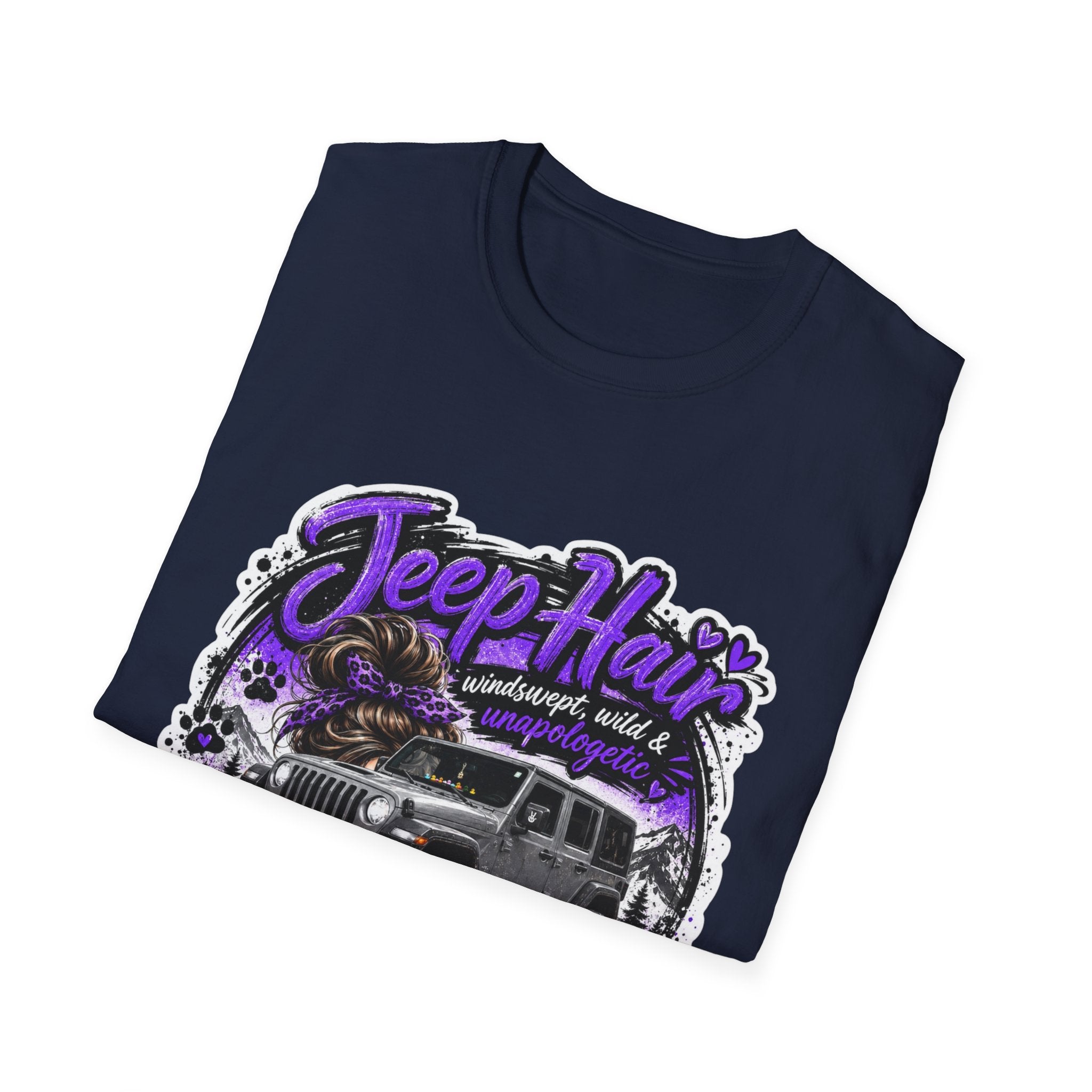 Jeep Hair Don't Care (Purple) Unisex Softstyle T-Shirt