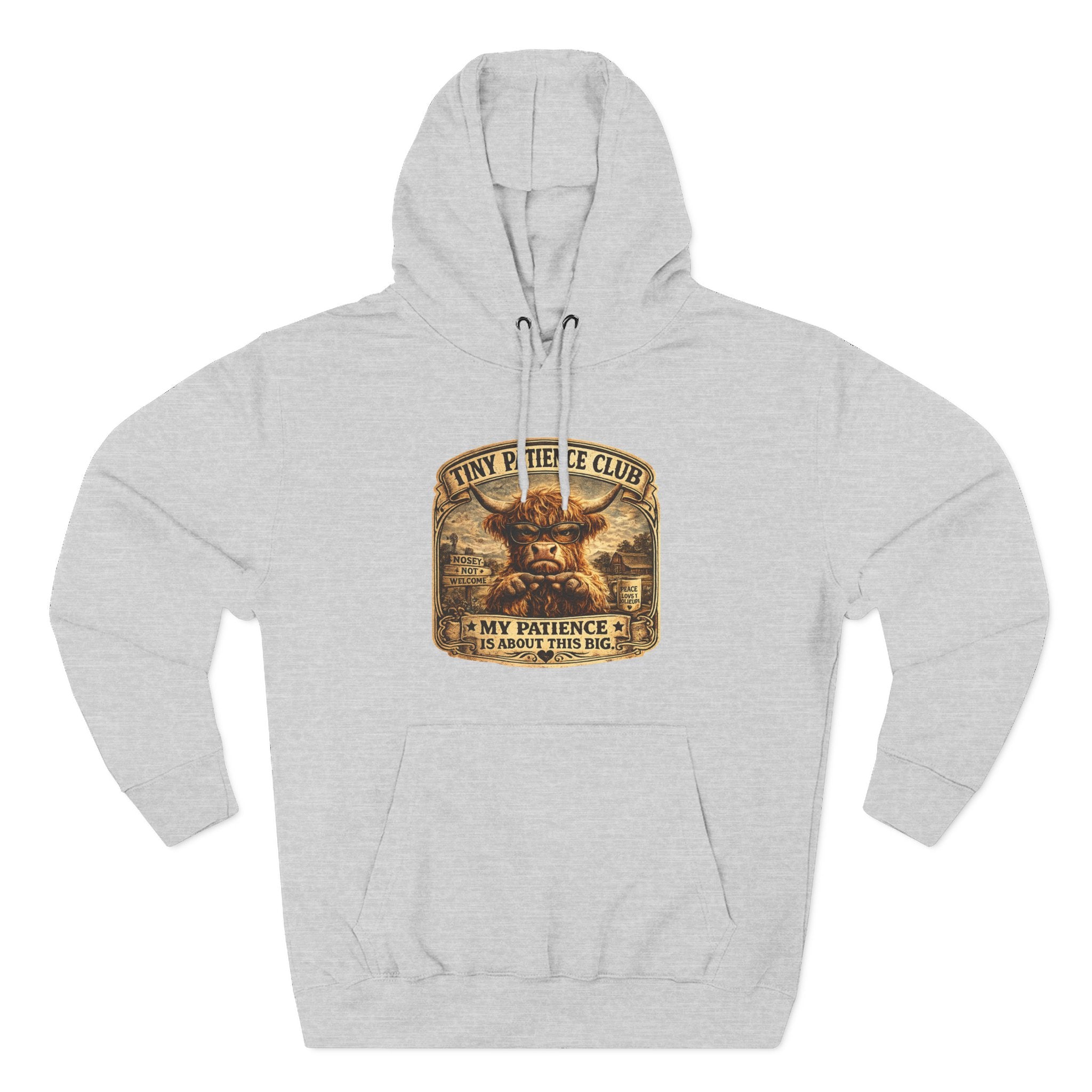 Tiny Patience Club Highland Cow Three-Panel Fleece Hoodie