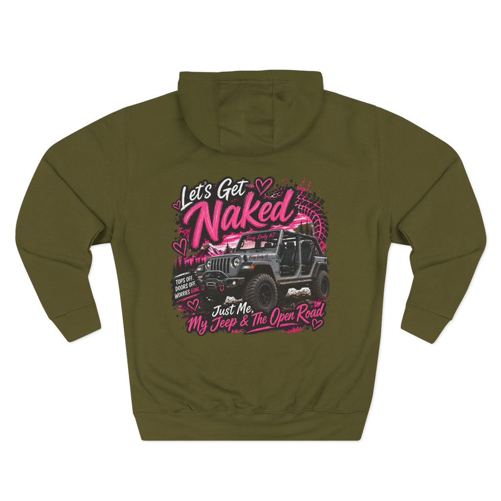 Let's Get Naked Jeep (design on front and back) Three-Panel Fleece Hoodie