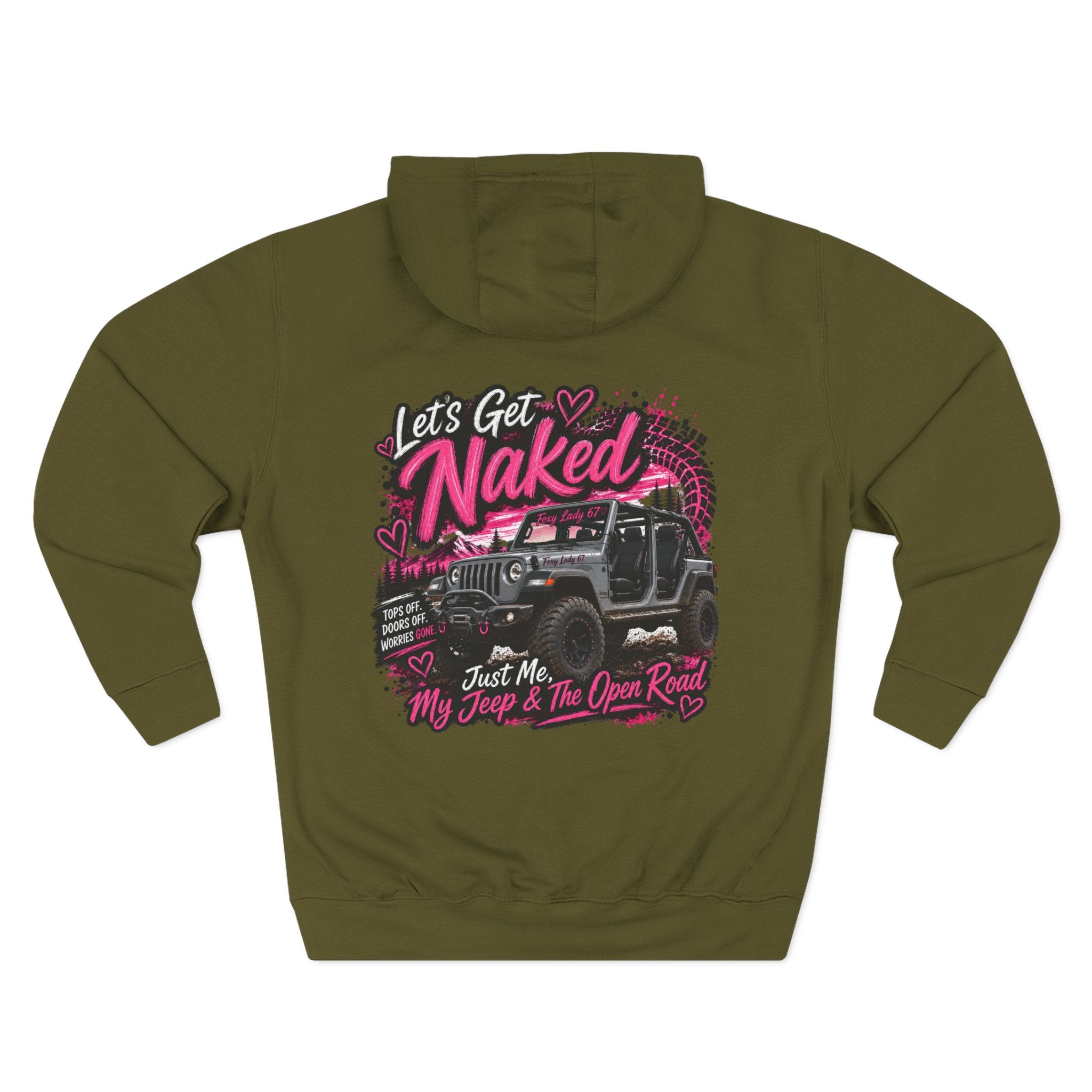 Let's Get Naked Jeep (design on front and back) Three-Panel Fleece Hoodie