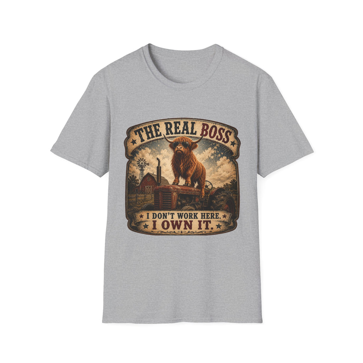 The Real Boss Highland Cow Unisex Softstyle T-Shirt