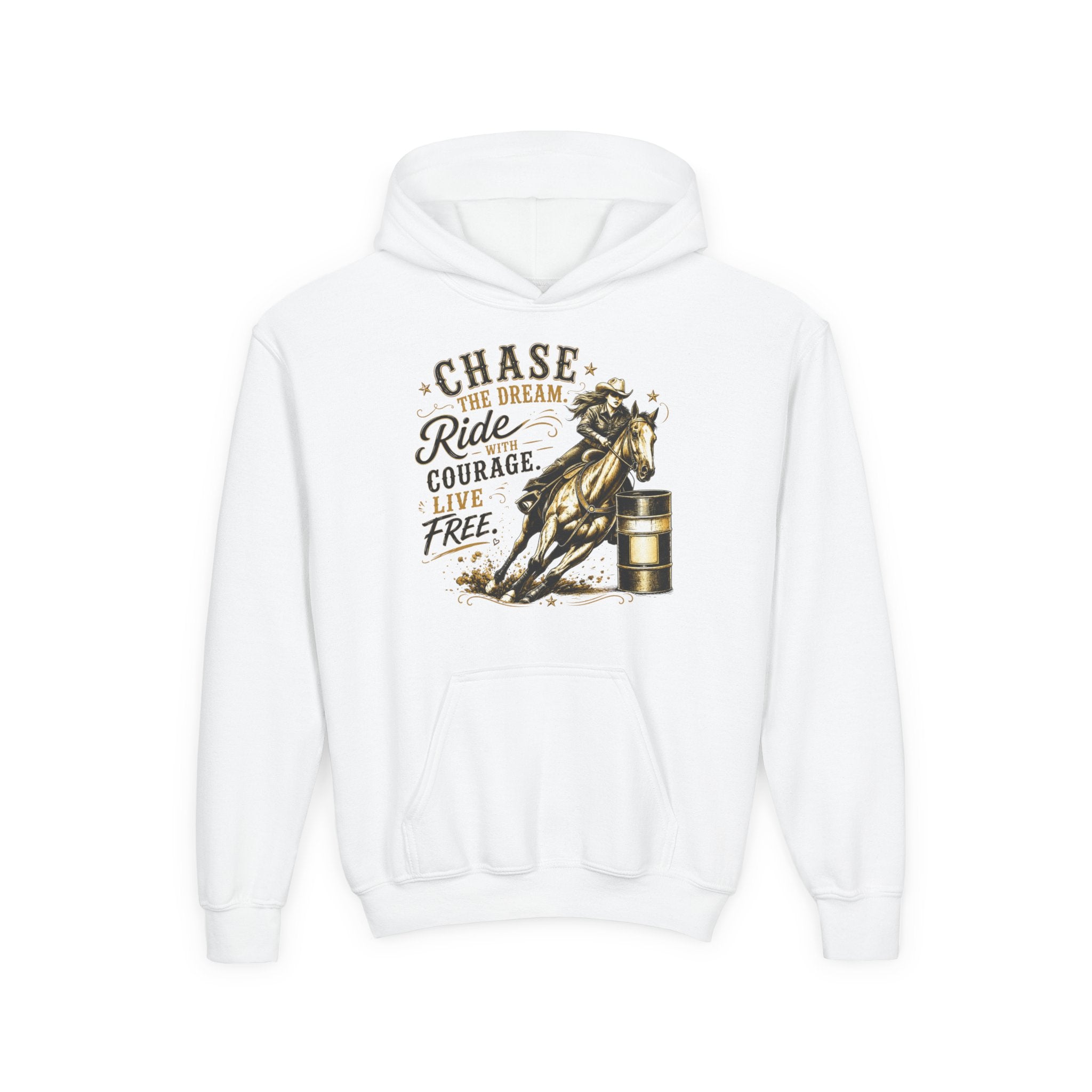 Chase the Dream Ride with Courage Youth Heavy Blend Hooded Sweatshirt