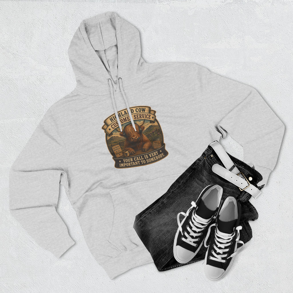 Highland Cow Customer Service Three-Panel Fleece Hoodie