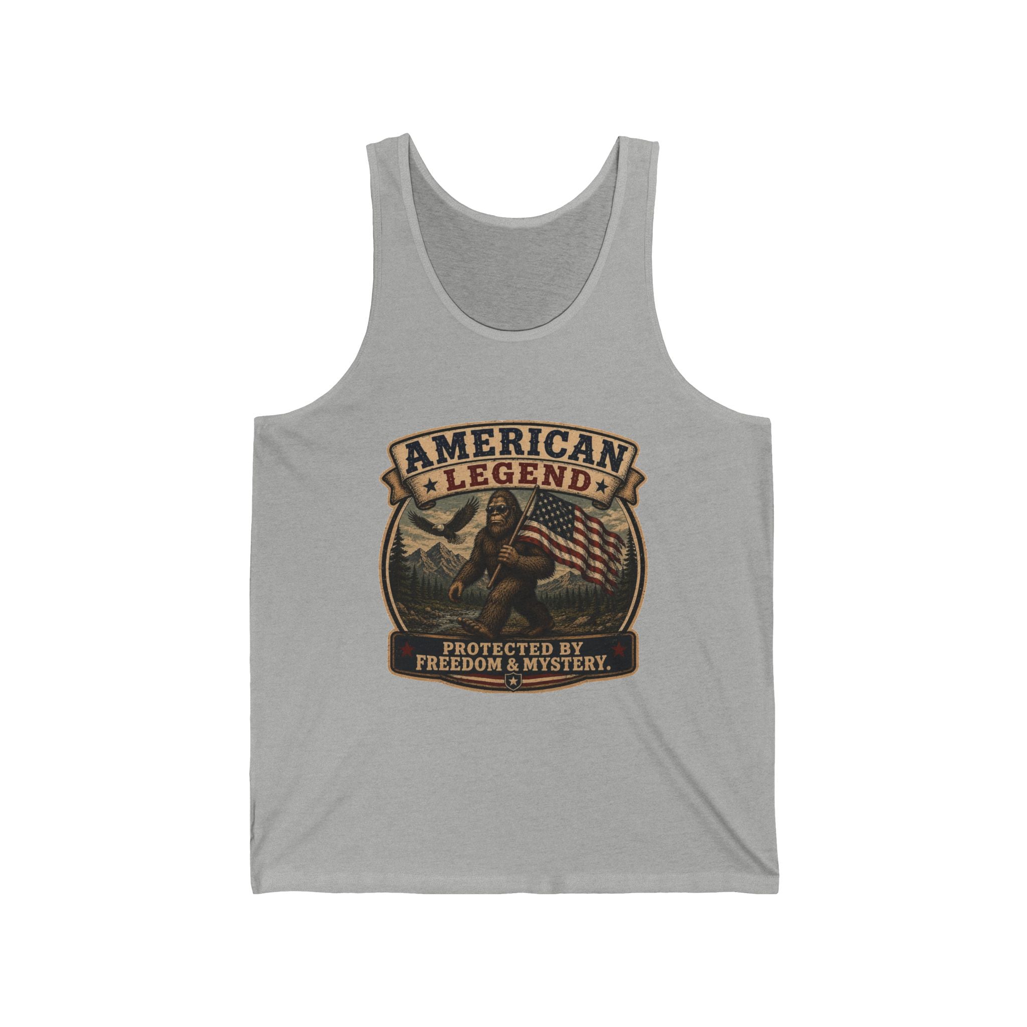 Patriotic 'Protected by Freedom & Mystery' Graphic — American Legend Tank Top