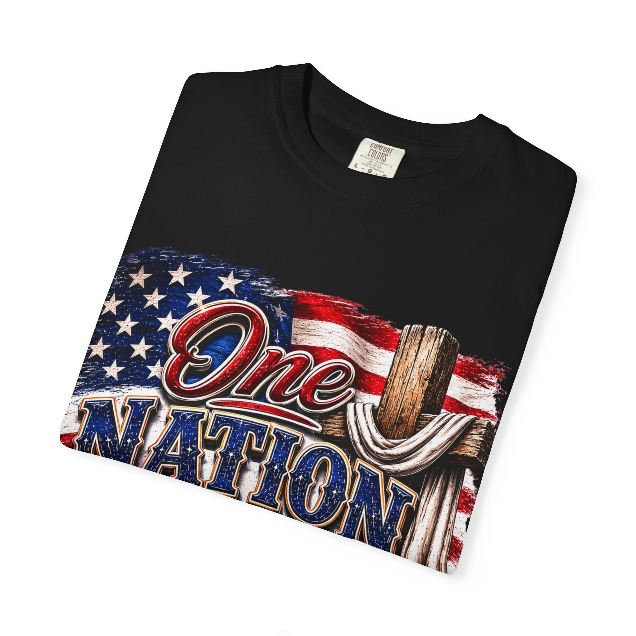 One Nation Under God T-Shirt — Patriotic American Flag & Cross Graphic