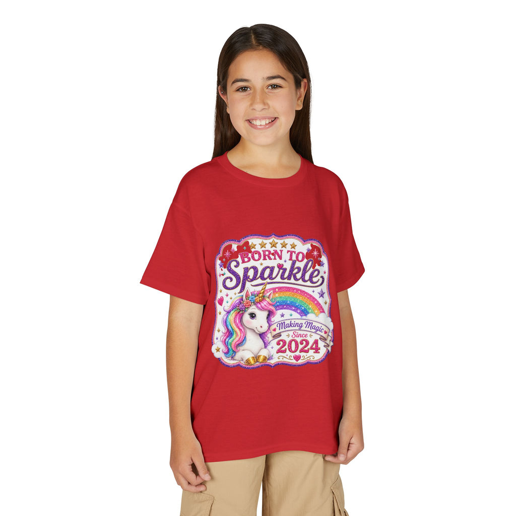 "Born to Sparkle" Unicorn Rainbow 2024 Youth Tee Kids — T-Shirt