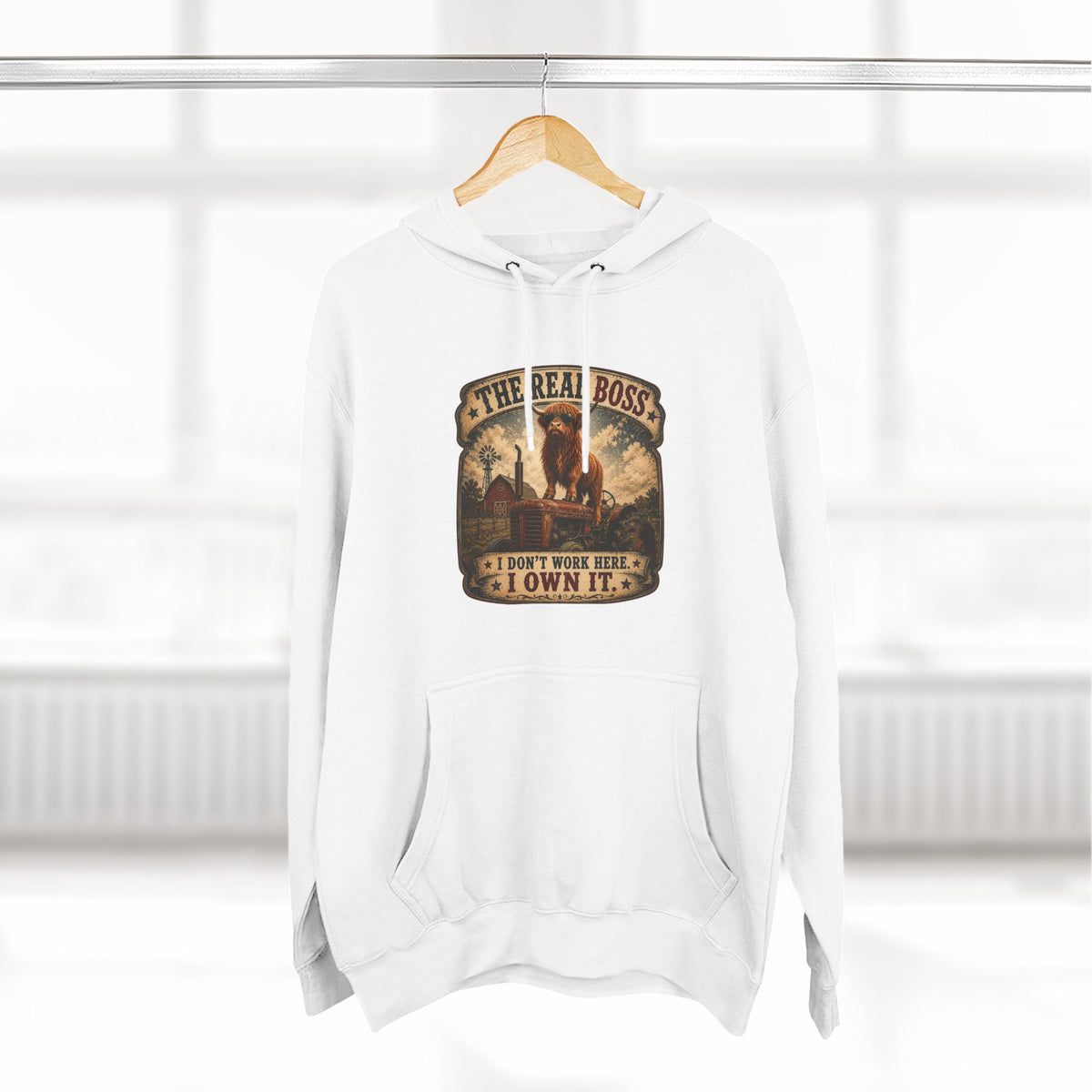The Real Boss Highland Cow Three-Panel Fleece Hoodie