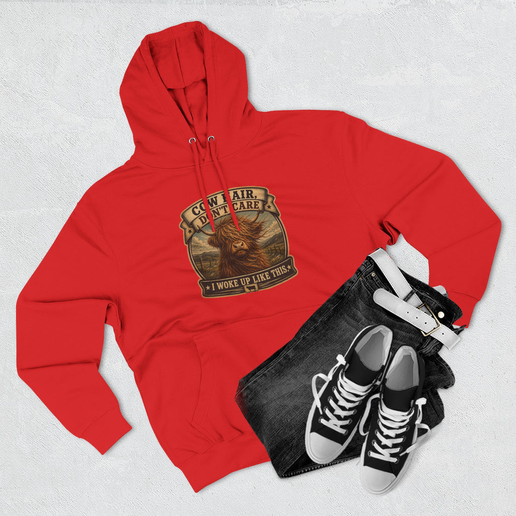 Cow Hair Don't Care Highland Cow - Three-Panel Fleece Hoodie