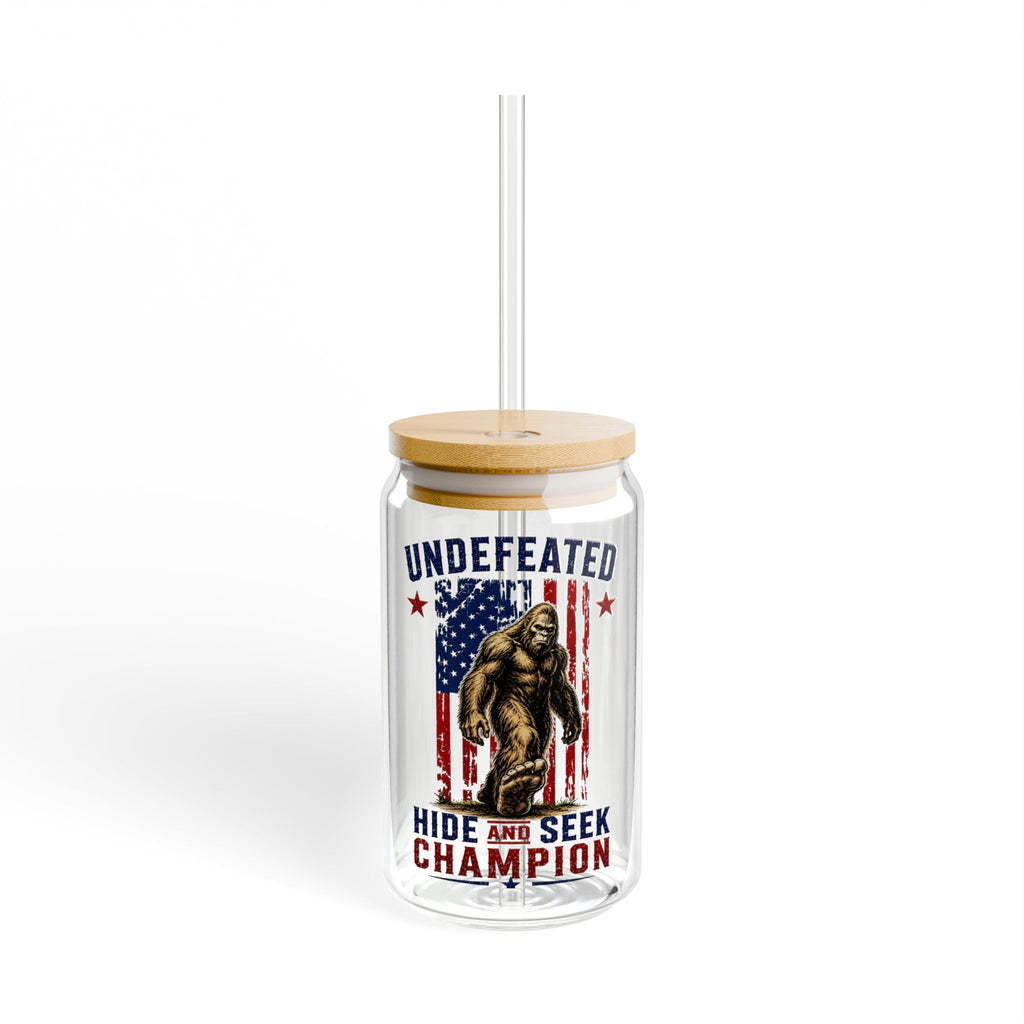 Undefeated Hide and Seek Champion 4th of July Bigfoot Glass Straw Cup, 16oz
