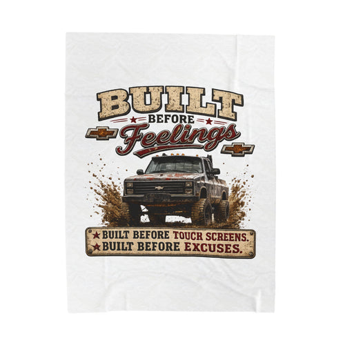 "Built Before Feelings" Vintage Truck Throw for Truck Lovers & Mechanics - Velveteen Plush Blanket