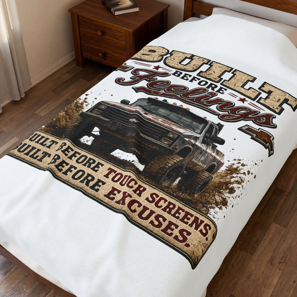 "Built Before Feelings" Vintage Truck Throw for Truck Lovers & Mechanics - Velveteen Plush Blanket