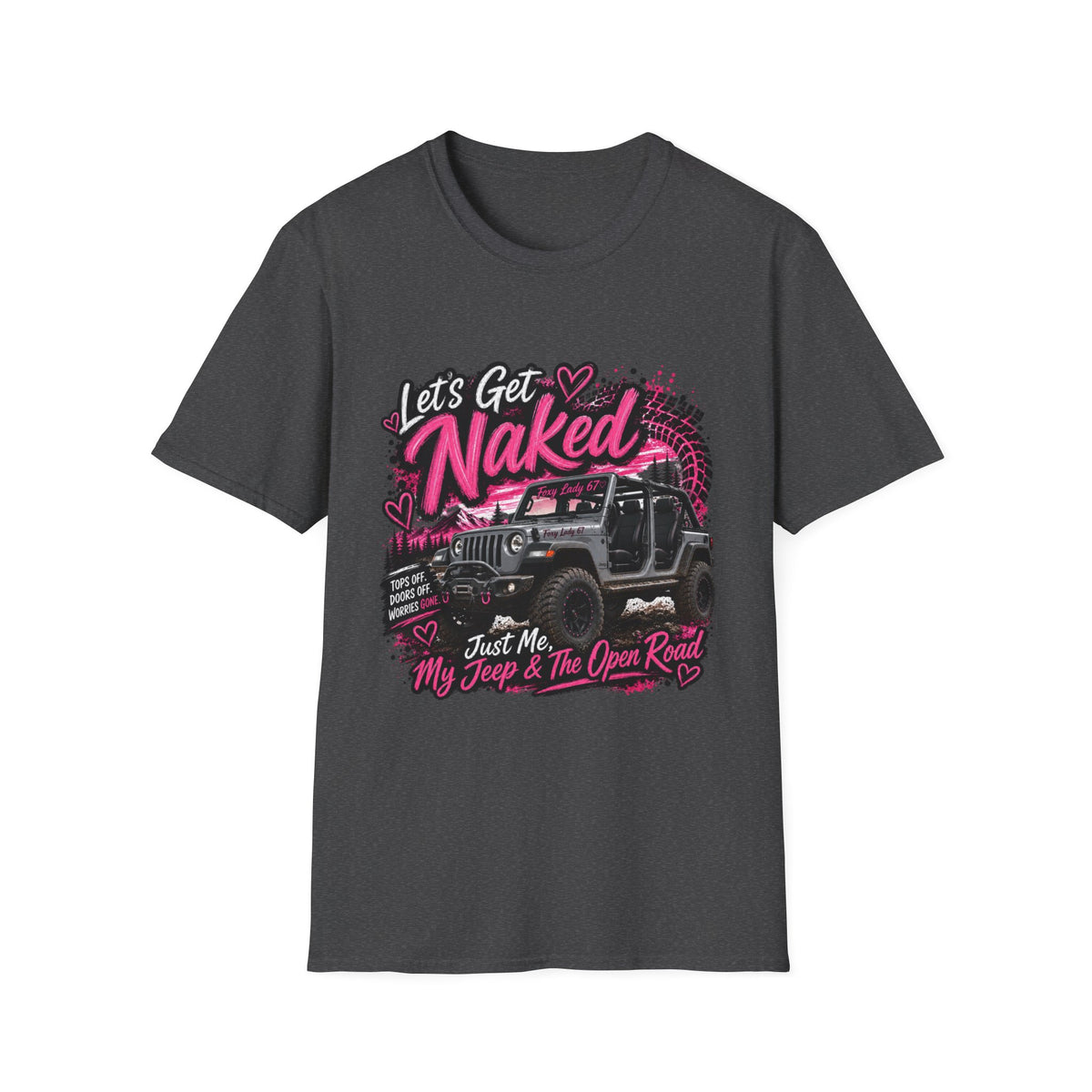 Jeep 'Let's Get Naked' Graphic T-Shirt — (Pink) Funny Off-Roading Top