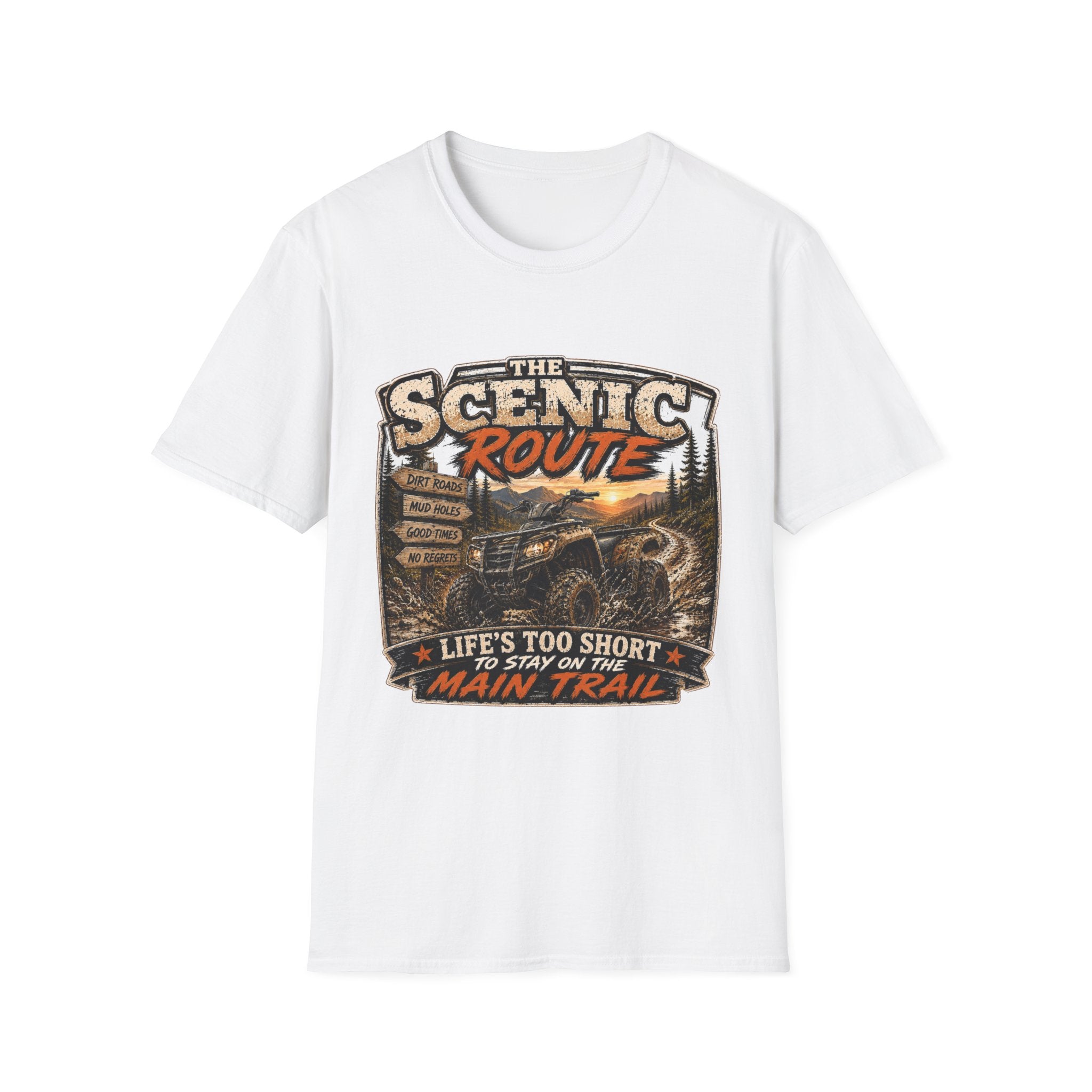 Scenic Route T-Shirt — 'Life’s Too Short to Stay on the Main Trail' Off‑Road Adventure Tee