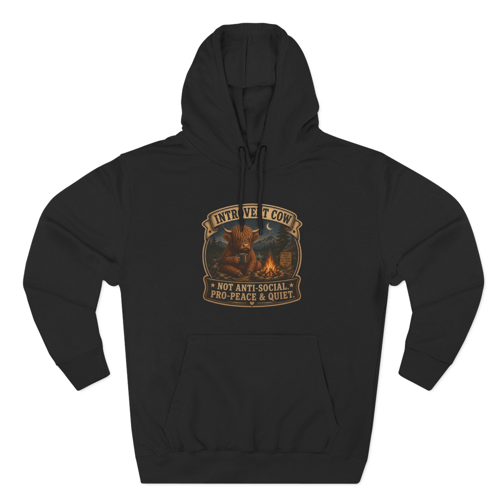 Introvert Highland Cow Three-Panel Fleece Hoodie