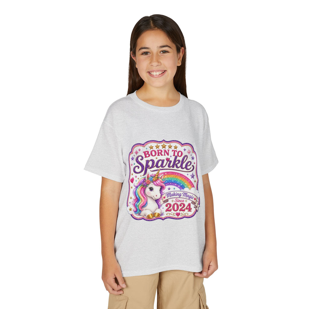 "Born to Sparkle" Unicorn Rainbow 2024 Youth Tee Kids — T-Shirt